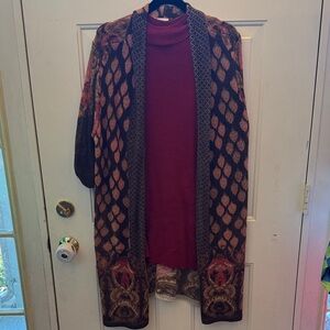 Chico's Red and Multicolor Knit Cardigan